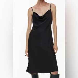 Aritzia Wilfred Only Satin Cowlneck Black Slip Dress